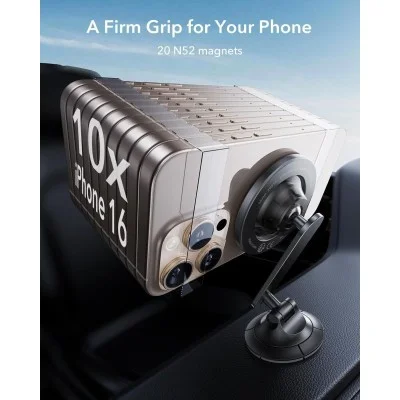 Esr Mini Dashboard Phone Mount (Magsafe) Black Carbon Fiber With Magnetic Rings